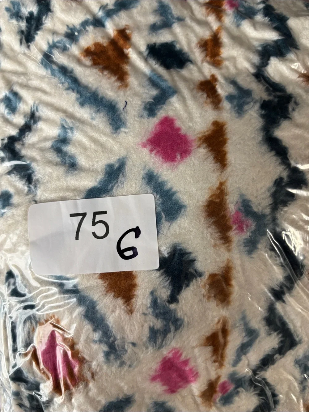Eddie Bauer Cream Fuzzy Pullover with Brown, Navy & Pink Pattern